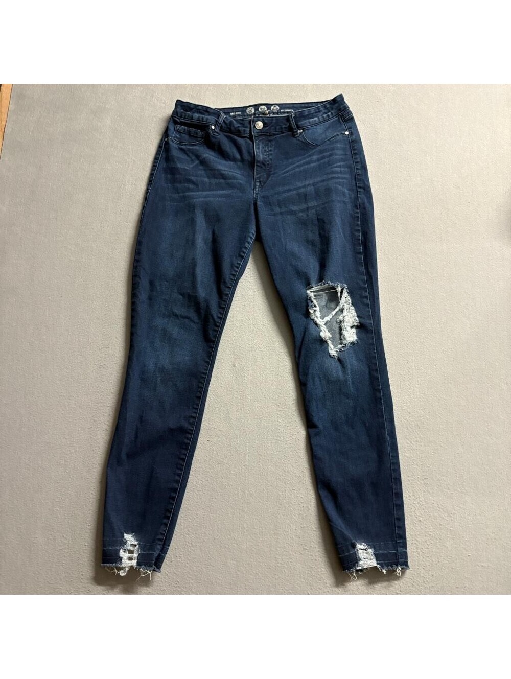 By Rewash Distressed Skinny Jeans Womens 13/31 Dark Wash Mid Rise Frayed Ankle